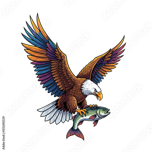 Majestic eagle flying with a fish in its talons, dynamic wildlife capture. Bird.