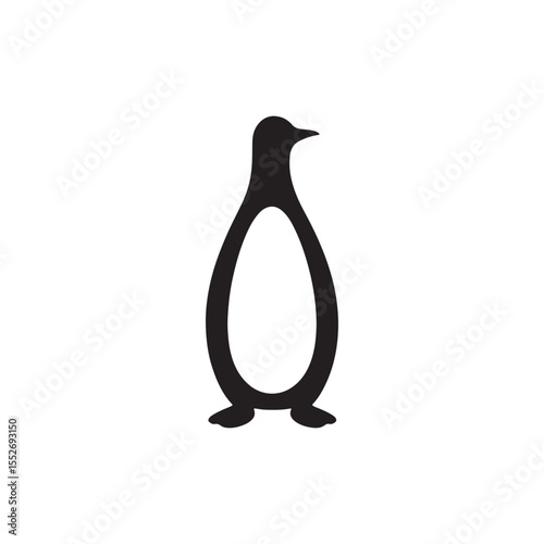A simple black and white illustration of a penguin standing on a white background alone