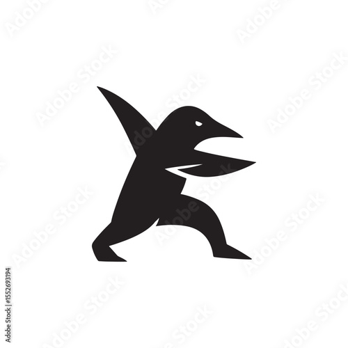 A stylized black penguin with an open beak standing on two legs in a white background