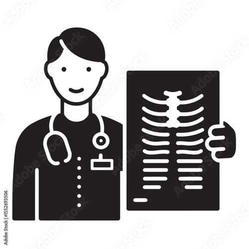 Medical professional examining an x ray illustrating healthcare and diagnostics in black and white