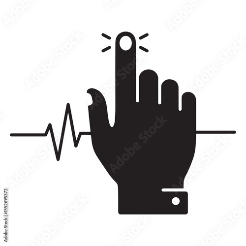 Simple hand pressing a button icon with a pulse wave medical or health concept