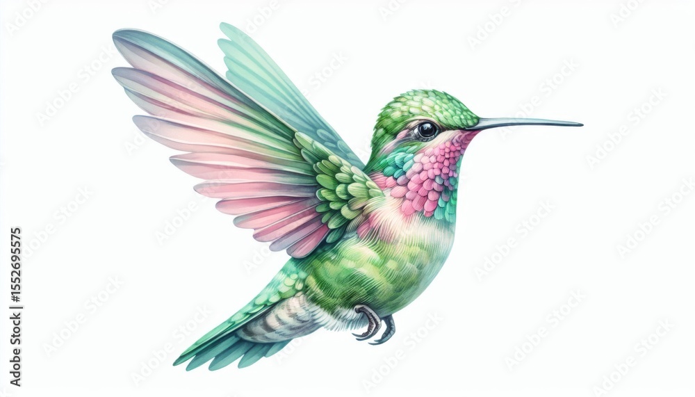 Fototapeta premium Watercolor Painting of a Vibrant Hummingbird in Flight