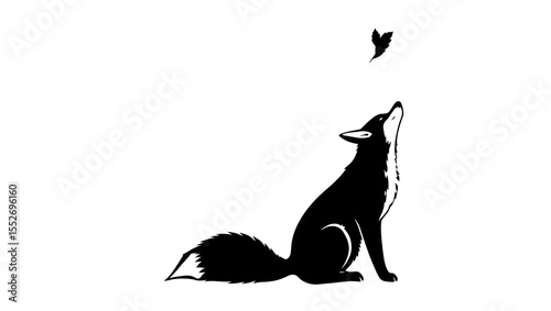  Fox Silhouette with Falling Leaf