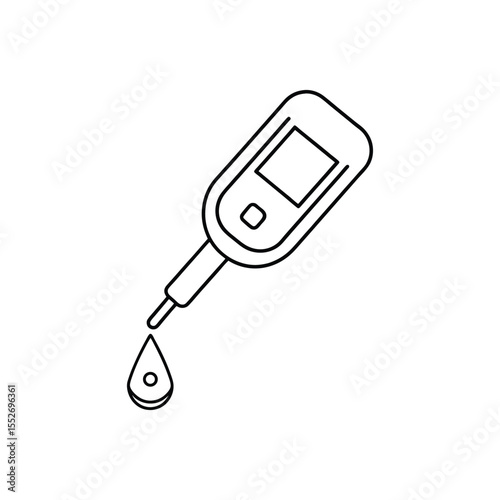 Outline Illustration of a Glucometer with a Blood Drop for Medical or Health Purposes in Simple Black and White Line Art