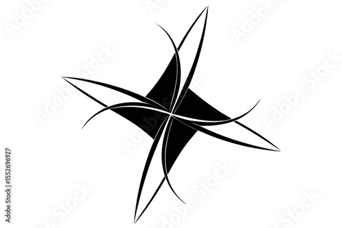 Abstract black star shape with curved lines in a symmetrical arrangement