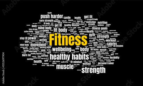 Fitness Word Cloud with Health, Strength, and Workout Motivation Concepts