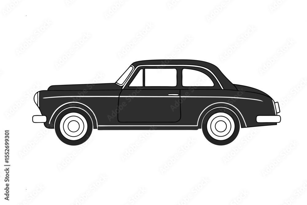 Naklejka premium Vintage Classic Automobile: A sleek, monochrome vintage car showcases timeless design, embodying classic transportation aesthetics and the enduring appeal of automotive history.