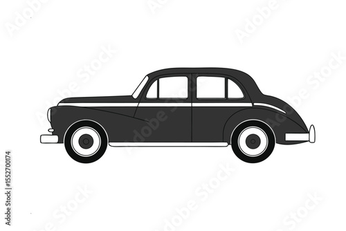 Vintage black car: A meticulously designed vintage car in profile, showcasing classic automotive elegance and design, evokes nostalgia for a bygone era.