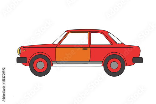Red Classic Car Illustration: A vibrant illustration showcasing a vintage red automobile, with a distinct design. Ideal for transportation projects and automotive-themed visuals.