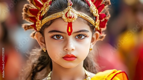 Young Girl Portraying Goddess Durga in Traditional Attire