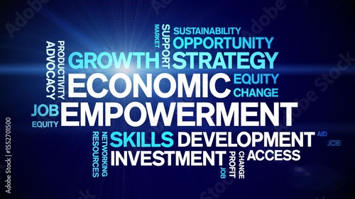 Economic Empowerment animated word cloud;text design animation tag kinetic typography seamless loop.