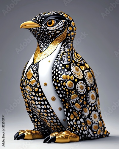 Playful Penguin Sculpture with Cheetah Inspired Design