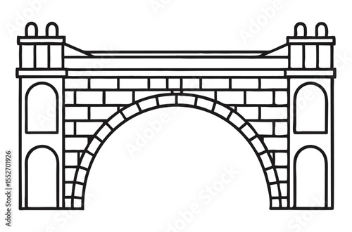Elegant Stone Arch Bridge Vector Illustration — Vintage Architectural Drawing of Historic River Crossing