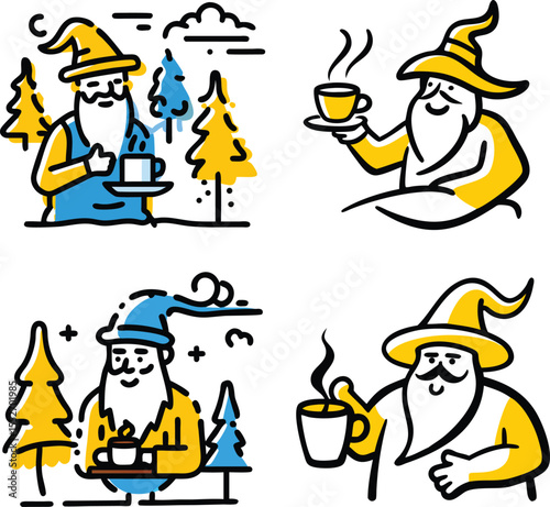 Wizard enjoying coffee in the forest
