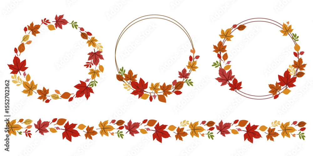 custom made wallpaper toronto digitalColorful fallen leaves and berries decoration collection. Set of Autumn and thanks giving day decoration frame. Vector illustration.
