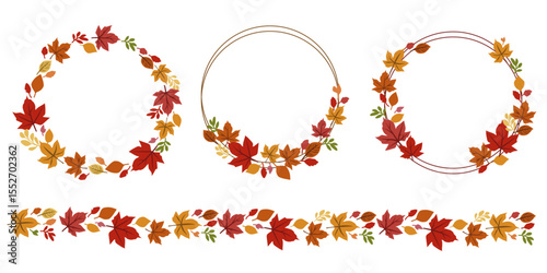 Colorful fallen leaves and berries decoration collection. Set of Autumn and thanks giving day decoration frame. Vector illustration.