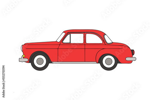 Classic Red Car: A vibrant illustration of a classic red car, designed with clean lines and a timeless appeal, perfect for transportation and vehicle-themed projects. 