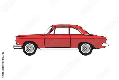 Classic Red Coupe: A detailed illustration showcases a vintage red coupe in profile, embodying the charm and elegance of classic automotive design. 