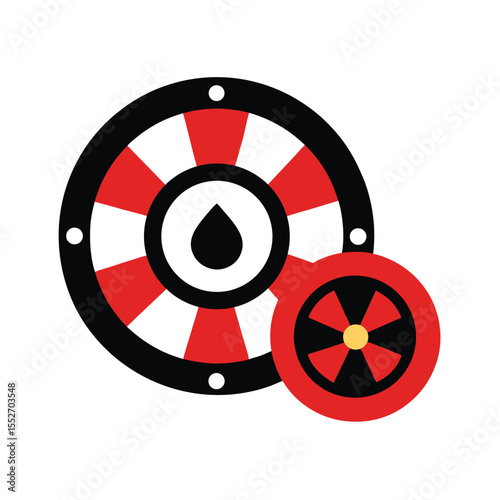 Roulette Wheel and Casino Token Icon on White Background