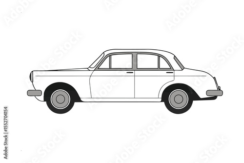 Vintage Sedan: A classic black and white illustration of a vintage sedan, exuding timeless style and elegance, perfect for evoking nostalgia.