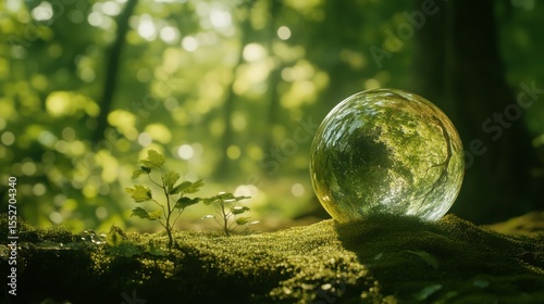 Forest Sphere: A mesmerizing crystal sphere reflects the surrounding lush green forest.