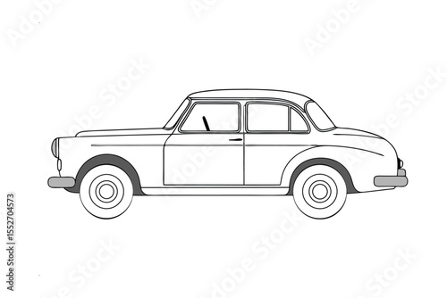 Classic automobile design: A meticulously crafted line drawing, capturing the essence of an vintage automobile, with precise details, emphasizing timeless design and mechanical elegance.
