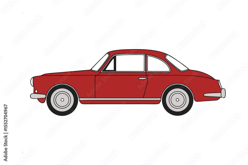 Fototapeta premium Vintage Red Car: A classic red car, reminiscent of a bygone era, showcasing its sleek design and timeless appeal against clean presentation.