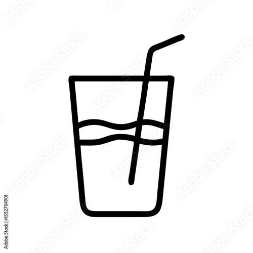 "Minimal Water Glass with Straw Line Icon"