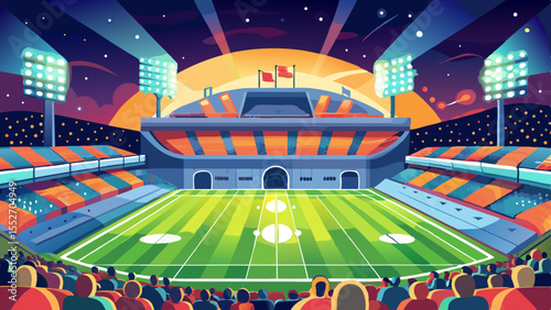 The electric energy of a football game ready to begin in a huge stadium under