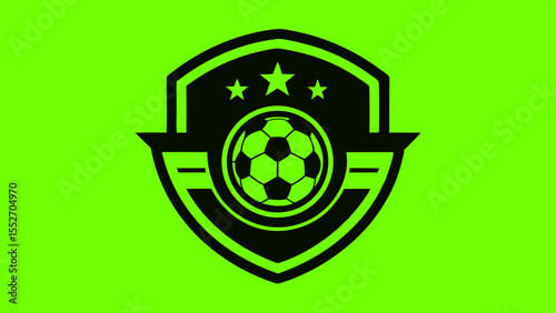 Championing soccer excellence Emblem with stars on neon green background