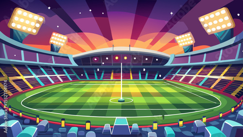 A vibrant stadium anticipation before a big game in the evening under bright