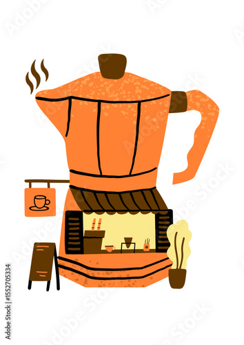 A Cozy Café Inside a Moka Pot.