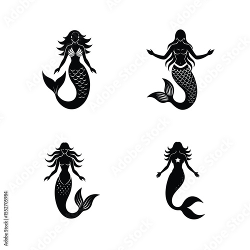 Mermaid vector silhouette art illustration bundle