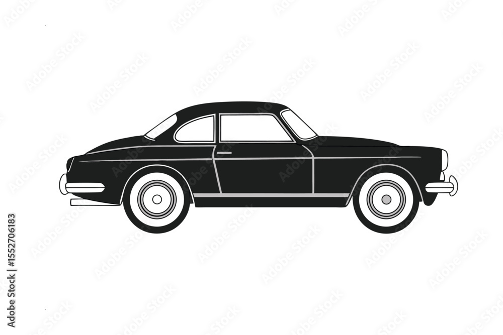 Naklejka premium Sleek Silhouette: A classic black coupe embodies the spirit of vintage automotive design. Its graceful lines and iconic form evoke a sense of timeless elegance and automotive heritage.