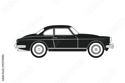 Sleek Silhouette: A classic black coupe embodies the spirit of vintage automotive design. Its graceful lines and iconic form evoke a sense of timeless elegance and automotive heritage.