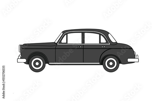 Vintage Sedan: A classic black sedan, a symbol of timeless elegance, stands in profile, showcasing its iconic design and enduring appeal.