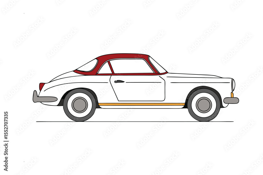 Fototapeta premium Classic Car with Red Top: A meticulously illustrated classic automobile, showcasing its sleek lines, pristine paintwork, and contrasting red top.