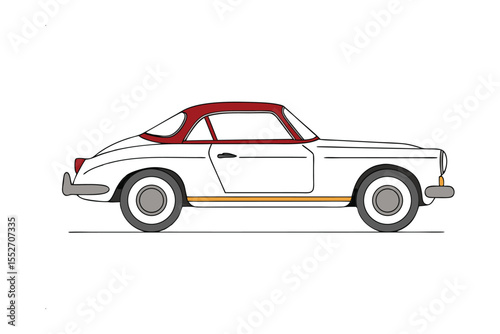 Classic Car with Red Top: A meticulously illustrated classic automobile, showcasing its sleek lines, pristine paintwork, and contrasting red top.