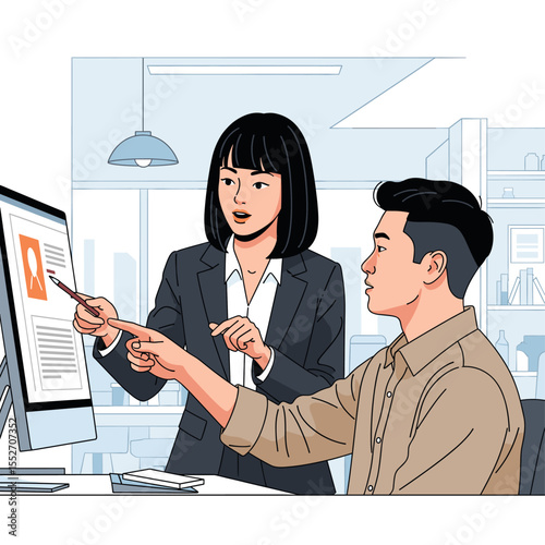 Concept vector illustration of businessman's computer work.