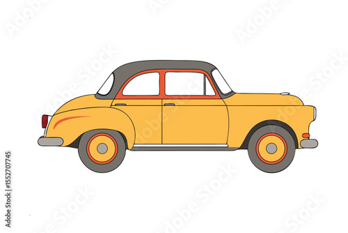 Golden Classic Car: A meticulously illustrated vintage car in a striking yellow hue, reminiscent of a bygone era, embodies a fusion of elegance and nostalgia.