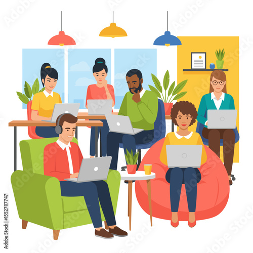 Concept vector illustration of businessman's computer work.