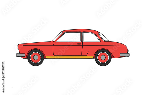 Vintage Red Car Illustration: A vibrant illustration of a classic red car, featuring clean lines and retro styling, evokes a sense of nostalgia and timeless design.