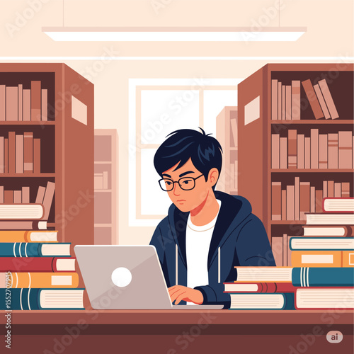 Concept vector illustration of businessman's computer work.