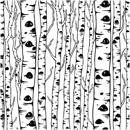 Abstract forest of birch trees in black and white seamless illustration