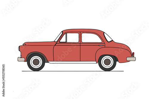 Classic Red Sedan: A vintage-inspired red sedan, meticulously illustrated with clean lines, radiates timeless automotive design, ready for a journey through nostalgia and style.