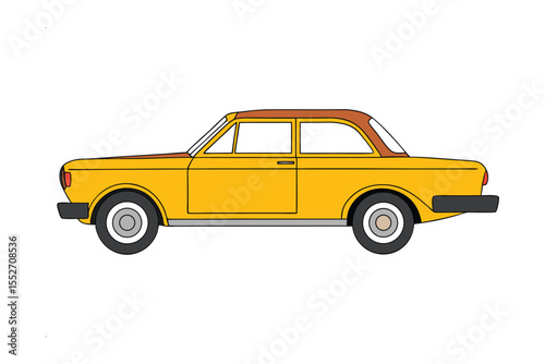 Golden Classic Sedan: A vintage yellow sedan car illustration, showcasing a sleek body and classic design from yesteryear, evoking a sense of nostalgia and the charm of simpler times.