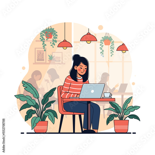 Concept vector illustration of businessman's computer work.