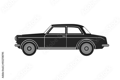 Classic Black Car: A sleek black car, a symbol of timeless design, stands poised and ready for adventure against a clean backdrop. Reflecting heritage and modernity. 