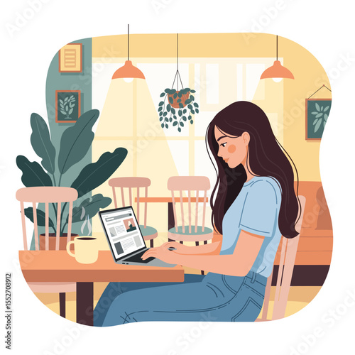 Concept vector illustration of businessman's computer work.