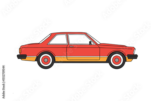 Classic Coupe Illustration: Side profile of a vintage two-door coupe, showcasing its retro design and color scheme.  The car is illustrated in a clean, minimalist style.